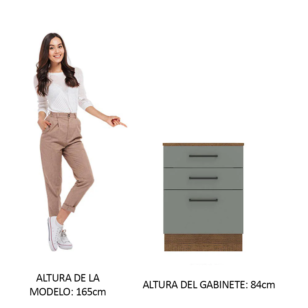 Bajo Mesada 60 cm 3 Cajones Agata Marrón/Gris - Image 3