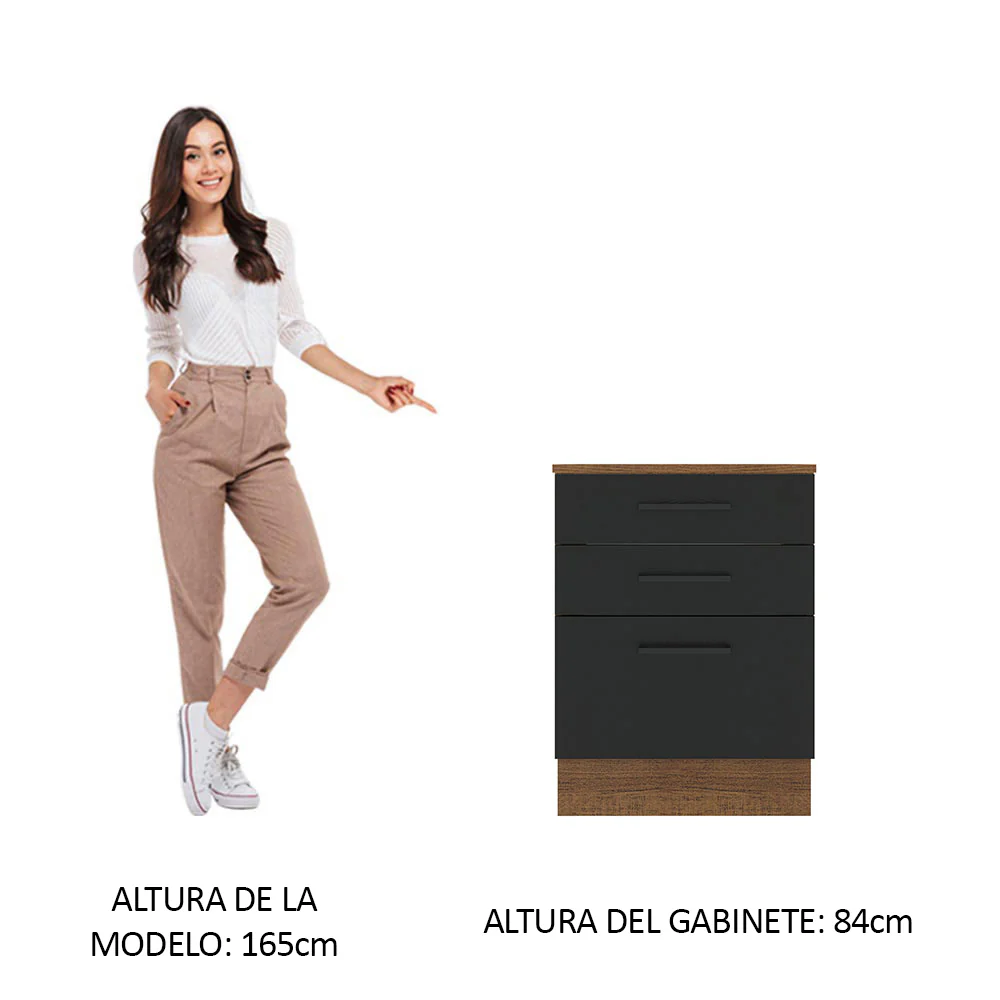 Bajo Mesada 60 cm 3 Cajones Agata Marrón/Negro - Image 3
