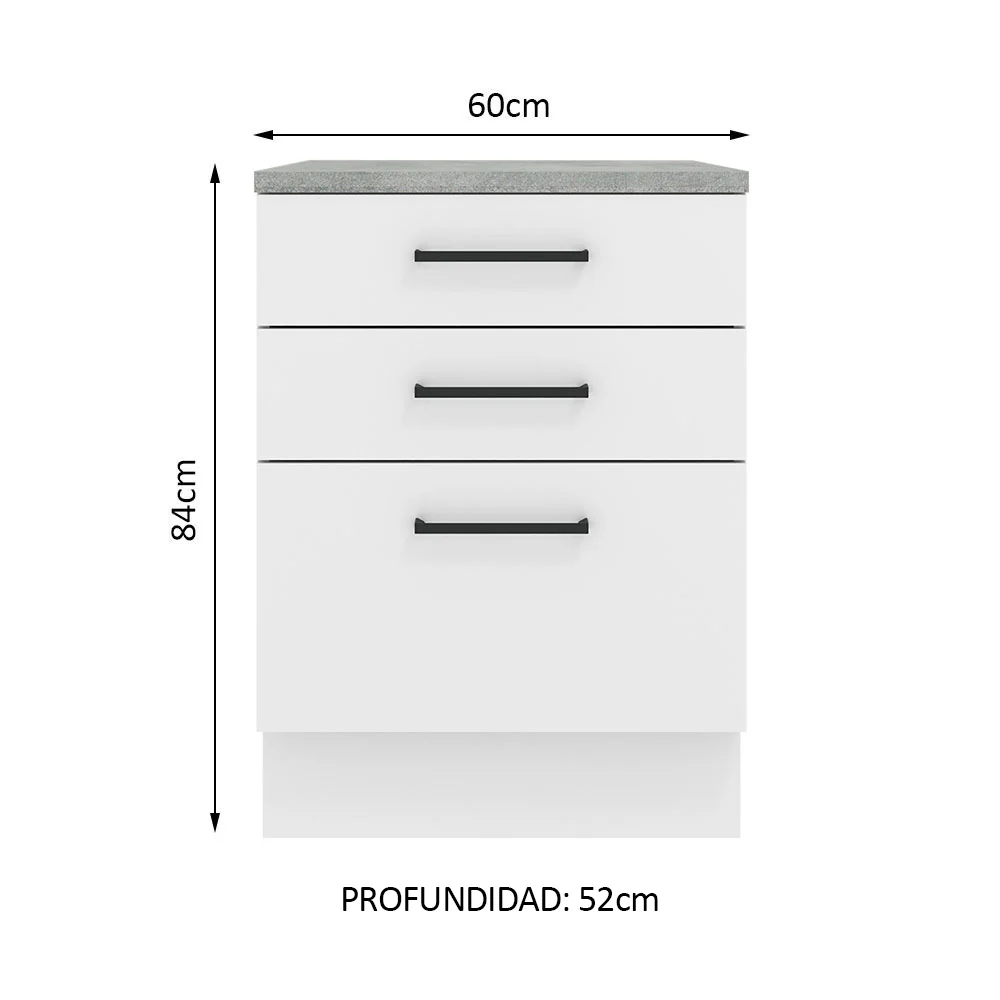 Bajo Mesada 60 cm 3 Cajones Blanco Agata - Image 2
