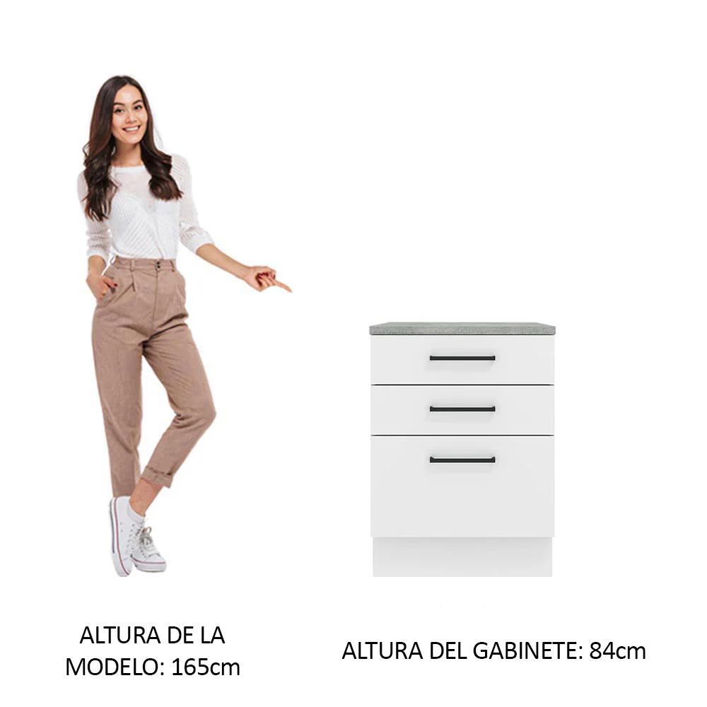 Bajo Mesada 60 cm 3 Cajones Blanco Agata - Image 3