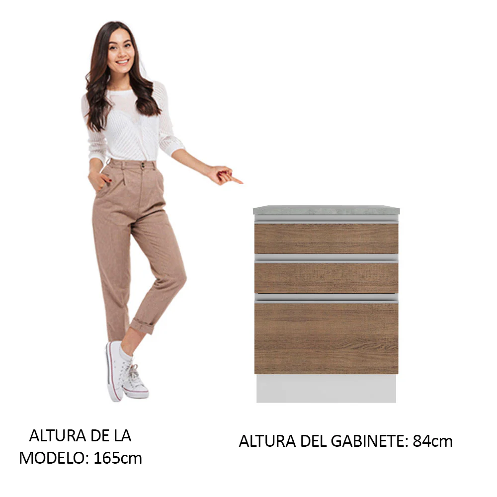 Bajo Mesada 60 cm 3 Cajones Glamy Blanco/Marrón - Image 3