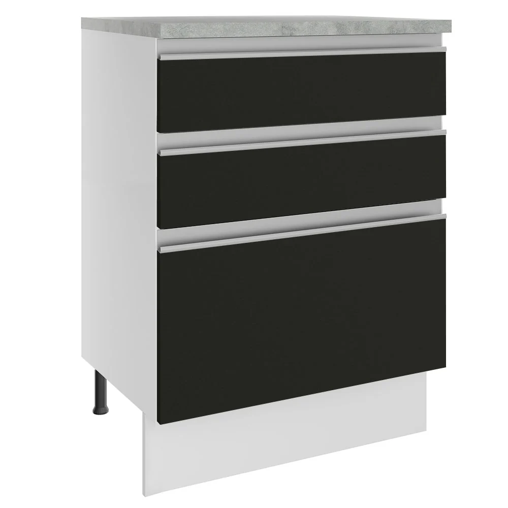 Bajo Mesada 60 cm 3 Cajones Glamy Blanco/Negro