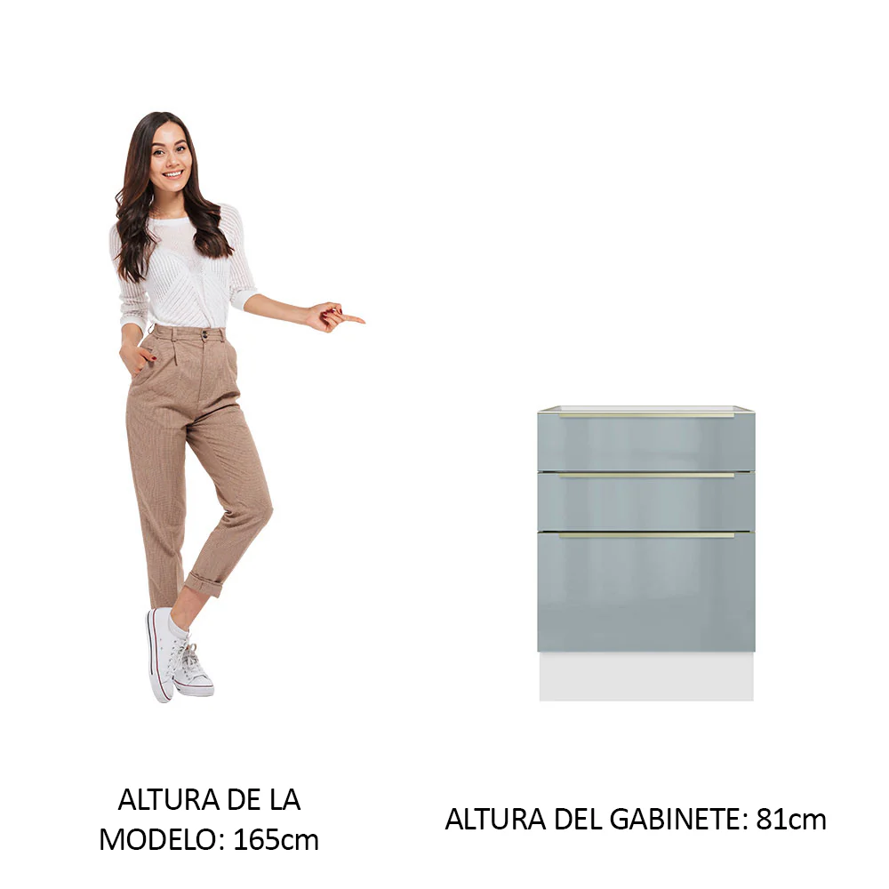 Bajo Mesada 60 cm x 60 cm, 3 Cajones Lux Blanco/Gris - Image 3