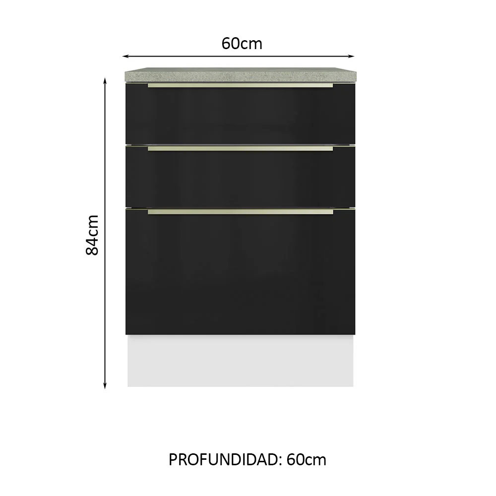 Bajo Mesada 60 cm x 60 cm, 3 Cajones Lux Blanco/Negro - Image 2