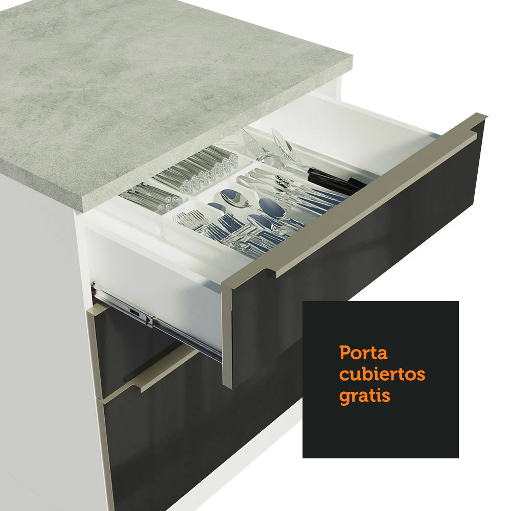 Bajo Mesada 60 cm x 60 cm, 3 Cajones Lux Blanco/Negro - Image 8