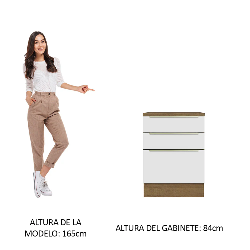 Bajo Mesada 60 cm x 60 cm, 3 Cajones Lux Marrón/Blanco - Image 3