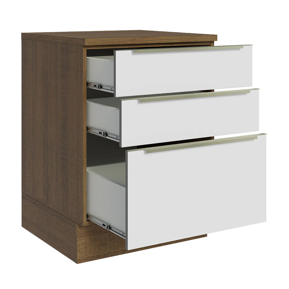 Bajo Mesada 60 cm x 60 cm, 3 Cajones Lux Marrón/Blanco - Image 7
