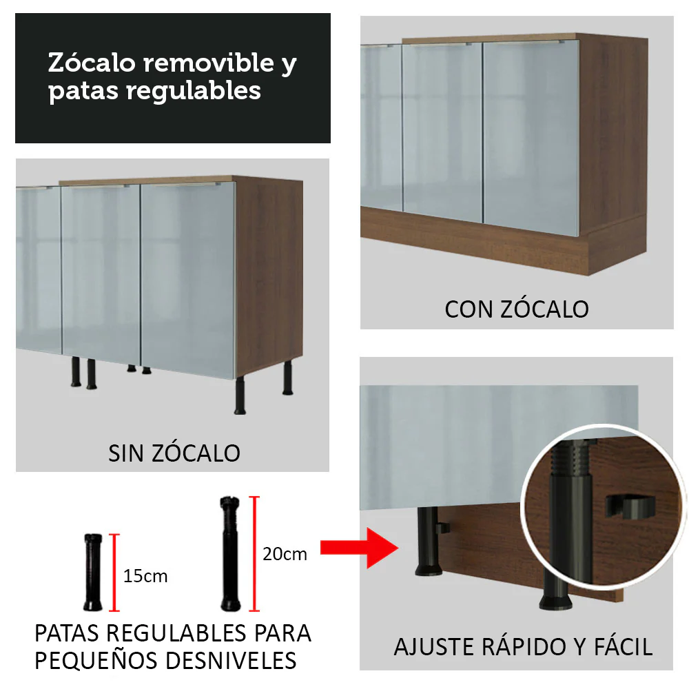 Bajo Mesada 60 cm x 60 cm, 3 Cajones Lux Marrón/Gris - Image 9