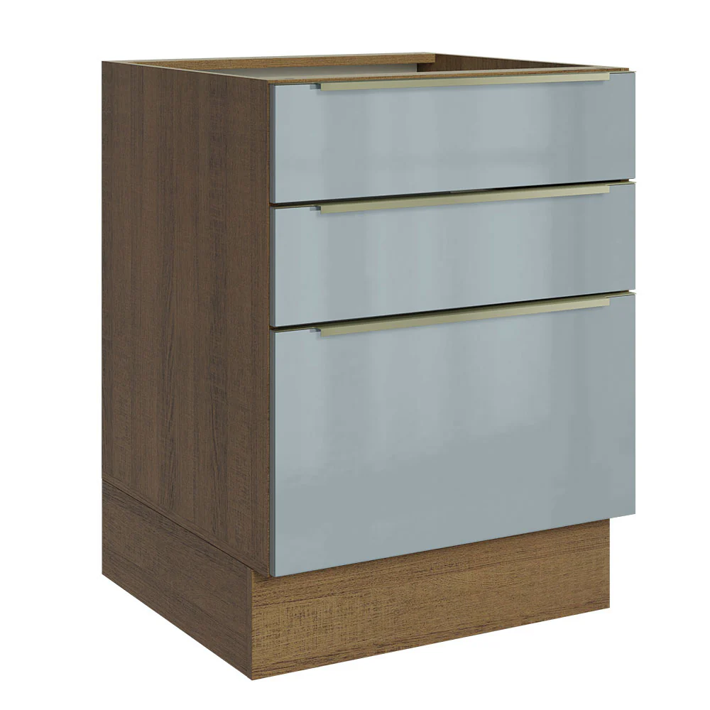 Bajo Mesada 60 cm x 60 cm, 3 Cajones Lux Marrón/Gris