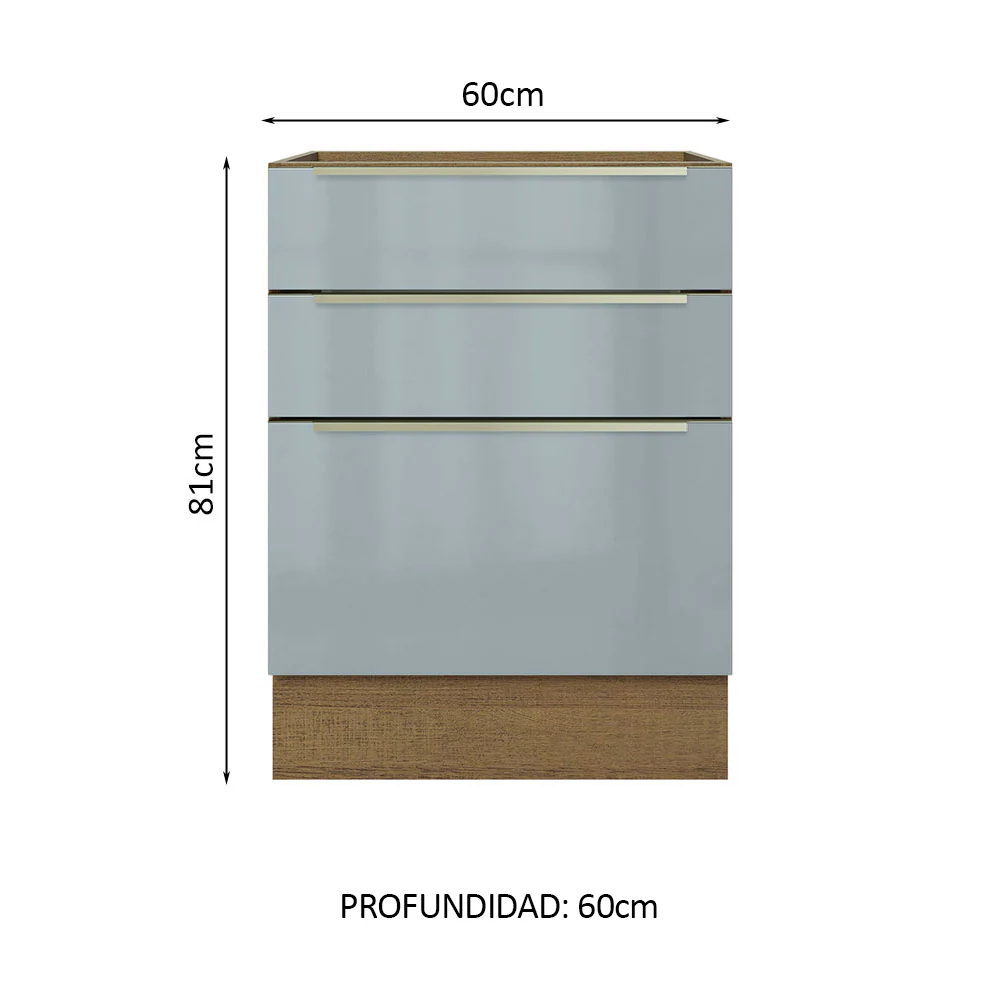 Bajo Mesada 60 cm x 60 cm, 3 Cajones Lux Marrón/Gris - Image 2