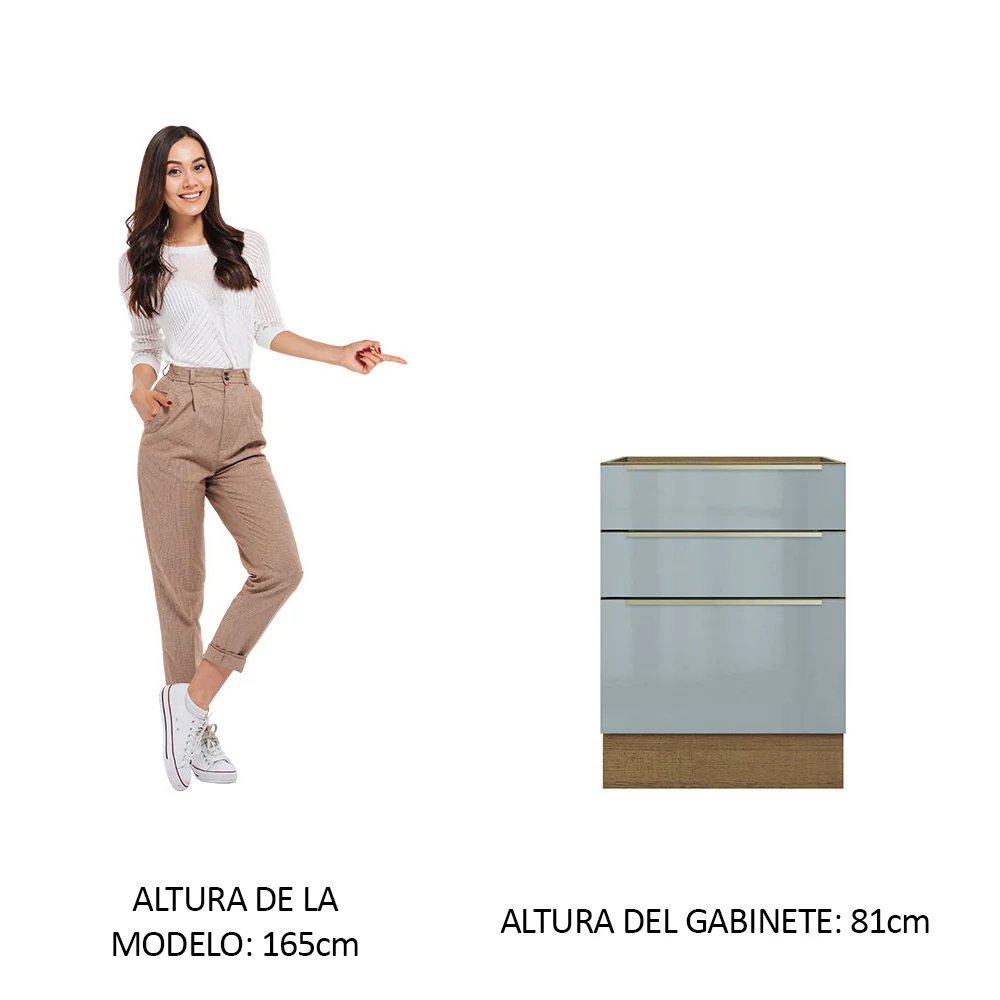 Bajo Mesada 60 cm x 60 cm, 3 Cajones Lux Marrón/Gris - Image 3