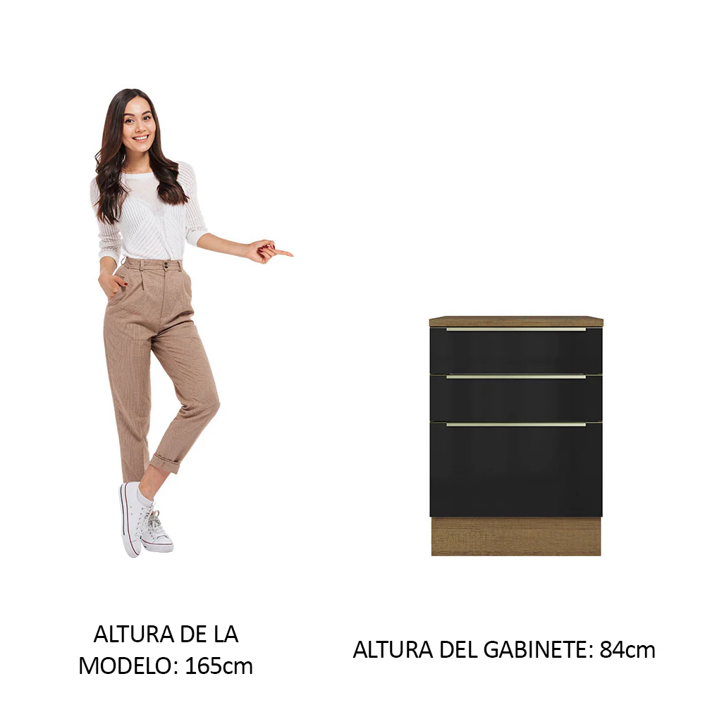 Bajo Mesada 60 cm x 60 cm, 3 Cajones Lux Marrón/Negro - Image 3