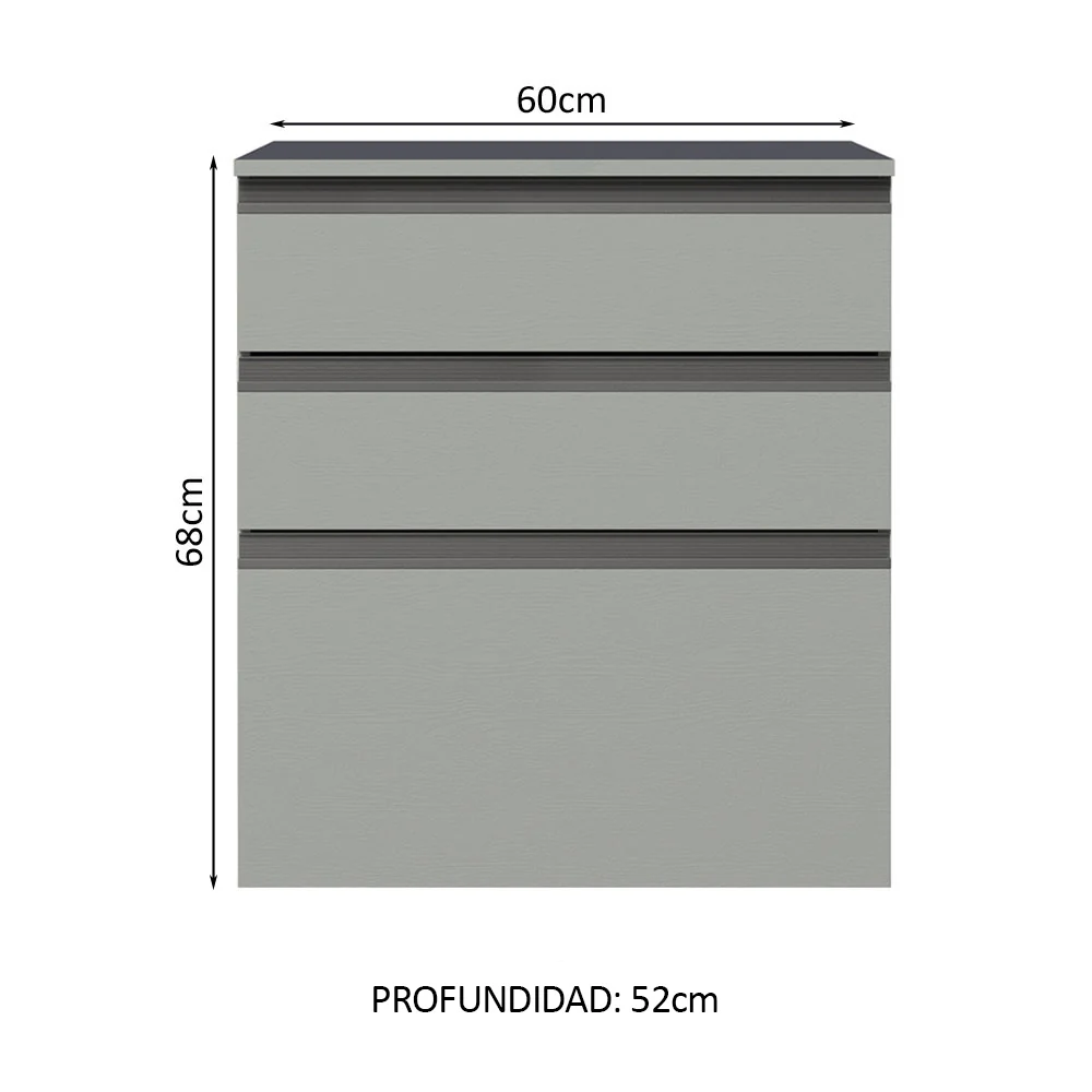 Bajo Mesada 60 cm 3 Cajones Nice Gris - Image 2