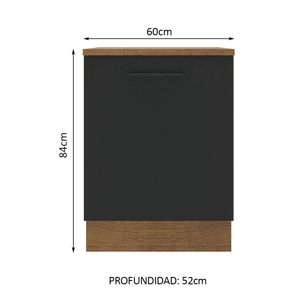 Bajo Mesada 60 cm Sin cajones 1 Puerta Agata Marrón/Negro - Image 2