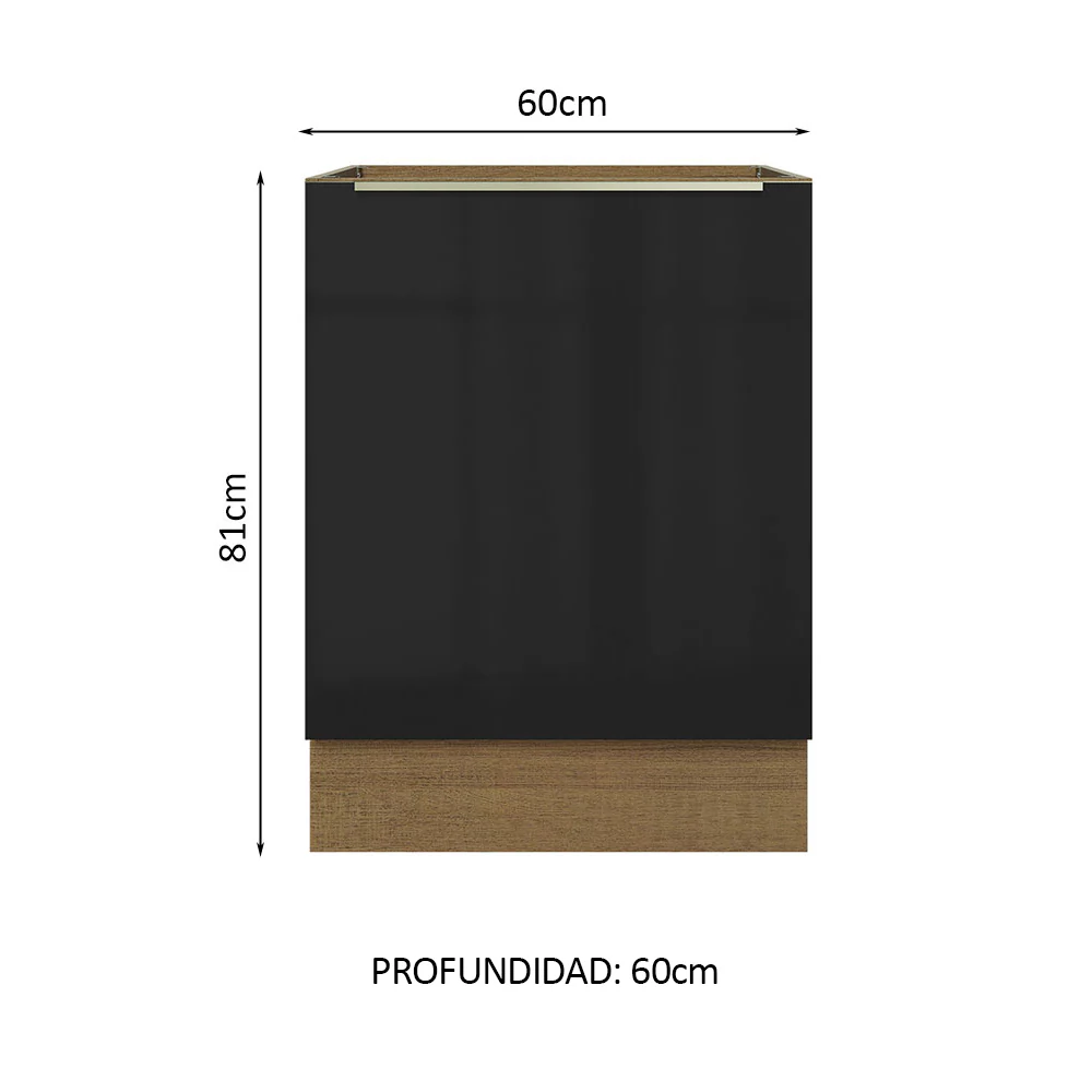Bajo Mesada 60 cm x 60 cm, 1 Puerta Lux Marrón/Negro - Image 2