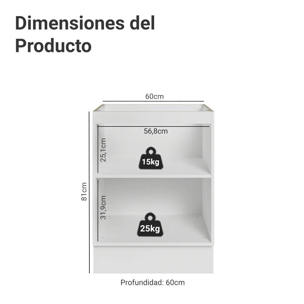 Bajo Mesada 60 x 60 cm 1 Puerta (Sin Mesada) Blanco/Crema Vik Madesa - Image 2