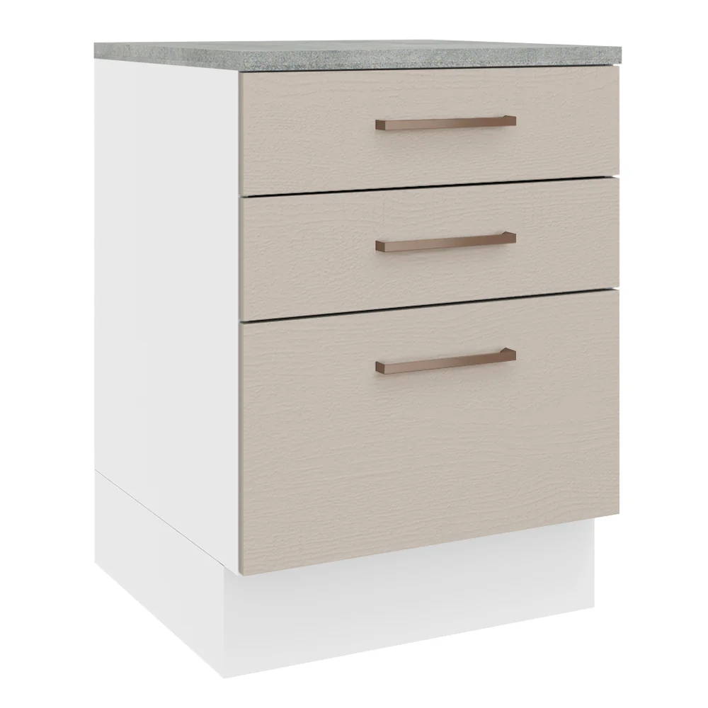 Bajo Mesada 60 x 60 cm 3 Cajones (Con Mesada) Blanco/Crema Agata Madesa