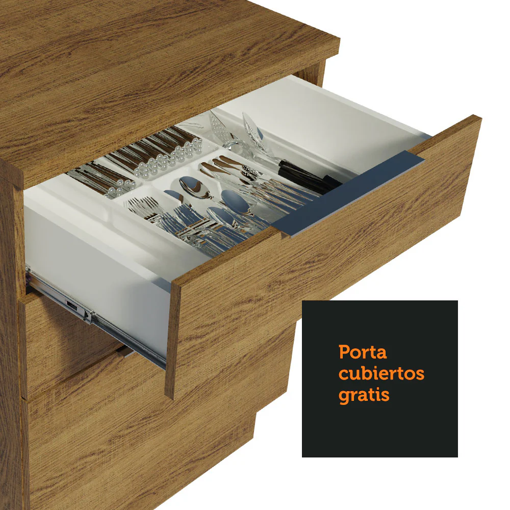 Bajo Mesada 60 x 60 cm 3 Cajones (Con Mesada) Marrón Stella Madesa - Image 5