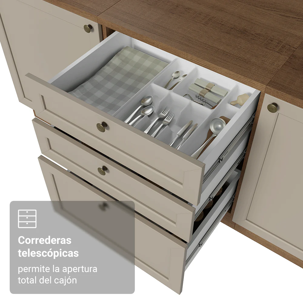 Bajo Mesada 60 x 60 cm 3 Cajones (Sin Mesada) Marrón/Crema Vik Madesa - Image 6