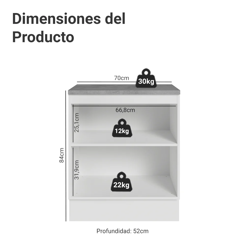 Bajo Mesada 70 cm 2 Puertas Blanco/Crema Vik Madesa - Image 2