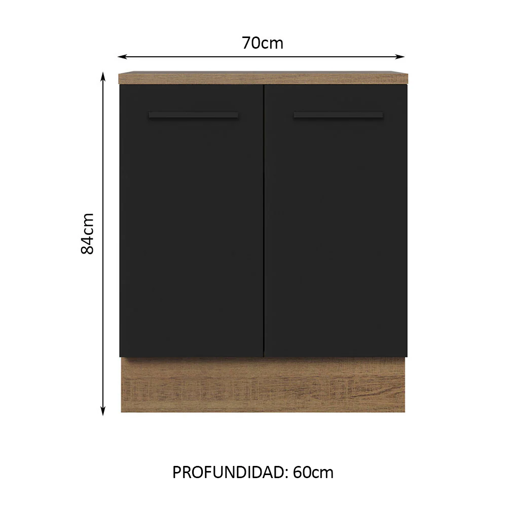 Bajo Mesada 70 cm x 60 cm, Sin cajones 2 Puertas Agata Marrón/Negro - Image 2