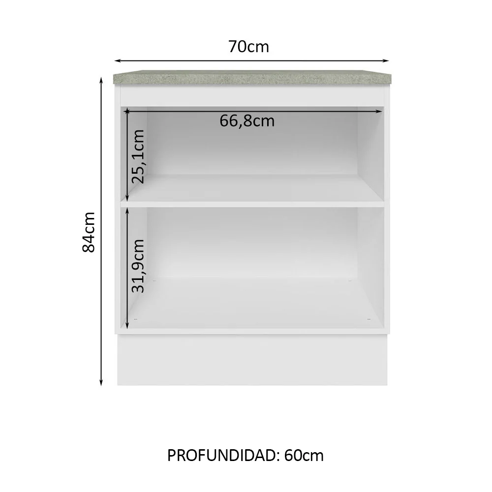 Bajo Mesada 70 cm x 60 cm, 2 Puertas Lux Blanco/Gris - Image 3
