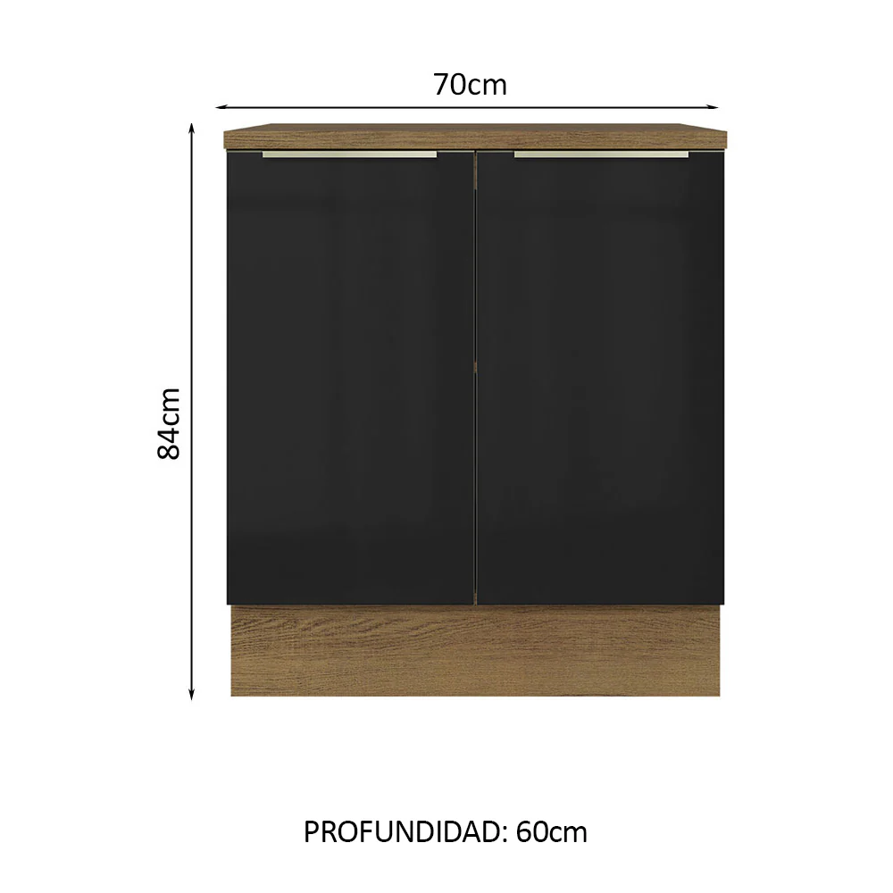 Bajo Mesada 70 cm x 60 cm, 2 Puertas Lux Marrón/Negro - Image 2
