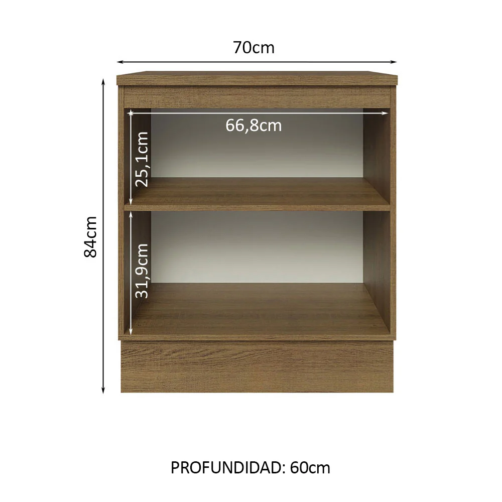 Bajo Mesada 70 cm x 60 cm, 2 Puertas Lux Marrón/Negro - Image 3