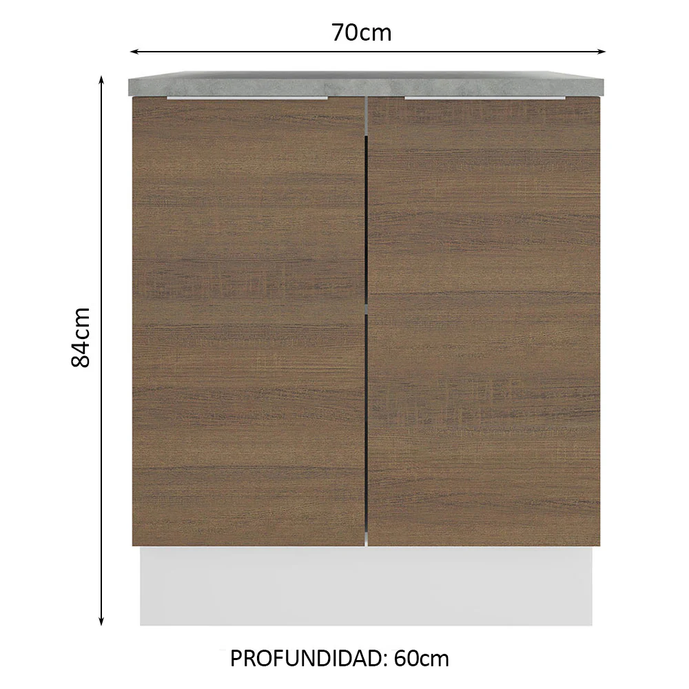 Bajo Mesada 70 cm x 60 cm,  Sin cajones 2 Puertas Stella Blanco/Marrón - Image 2