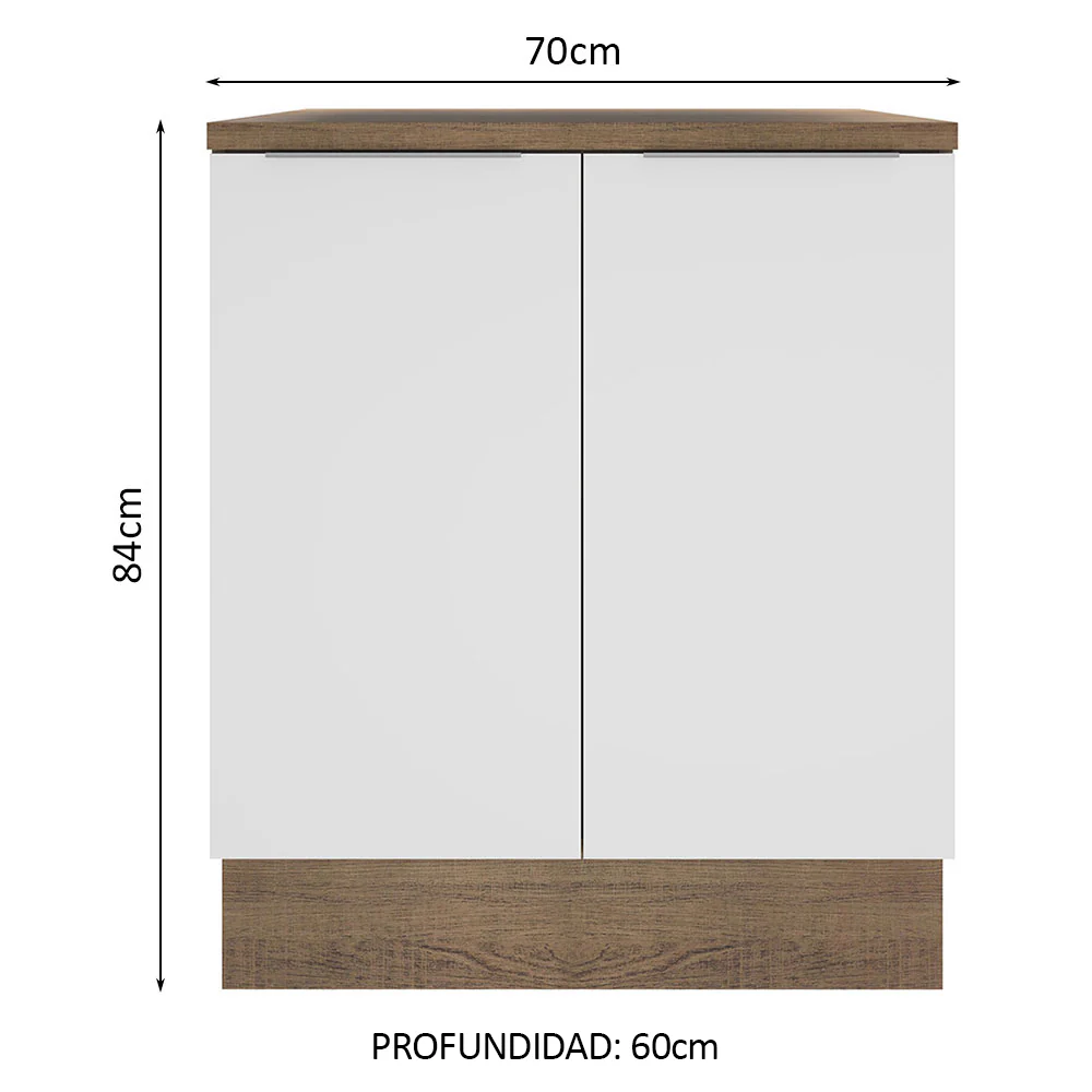 Bajo Mesada 70 cm x 60 cm, Sin cajones 2 Puertas Stella Marrón/Blanco - Image 2
