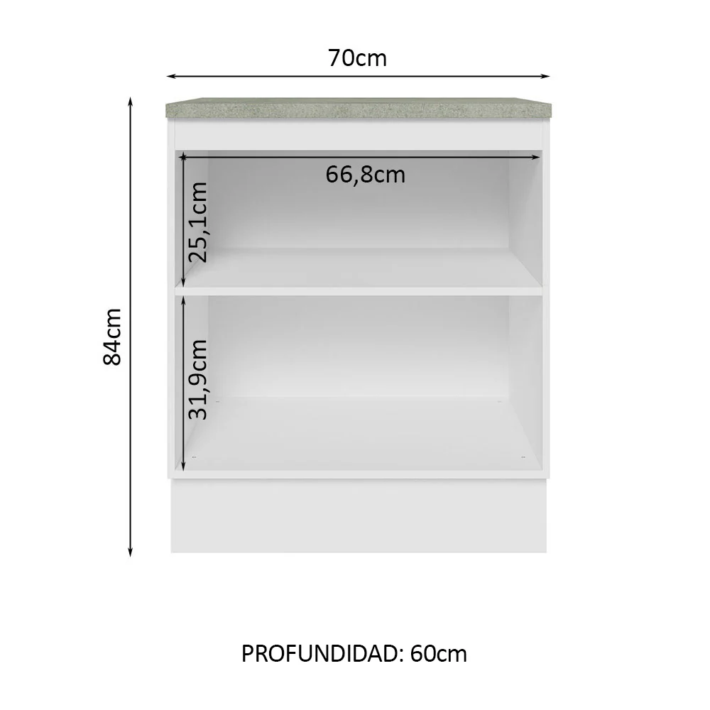 Bajo Mesada 70 x 60 cm 2 Puertas (Con Mesada) Blanco Glamy Madesa - Image 3