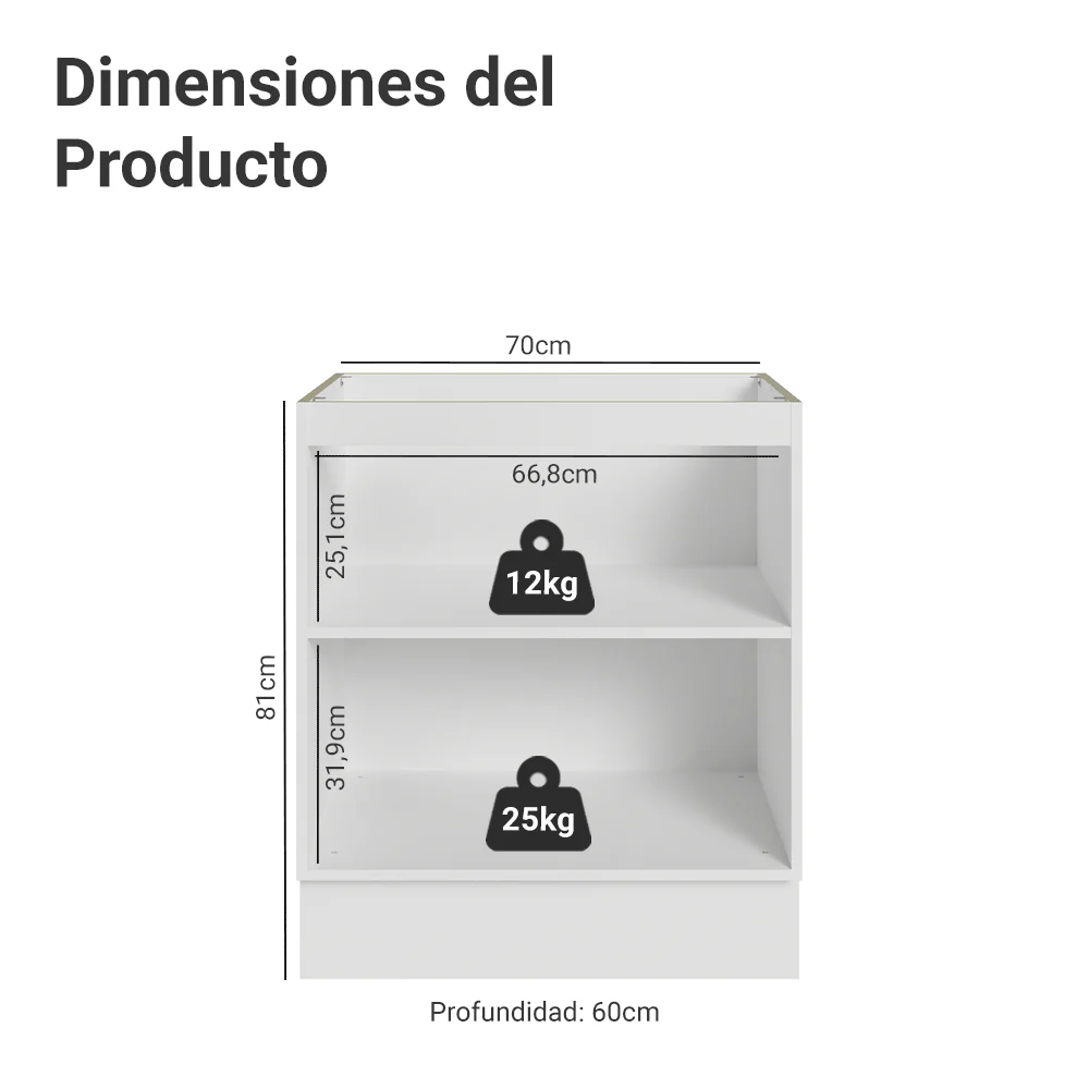 Bajo Mesada 70 x 60 cm 2 Puertas (Sin Mesada) Blanco/Crema Vik Madesa - Image 2