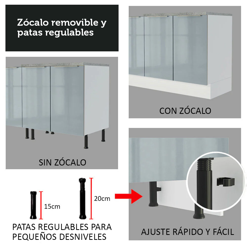 Bajo Mesada 80 cm x 60 cm, 2 Cajones Lux Blanco/Gris - Image 8