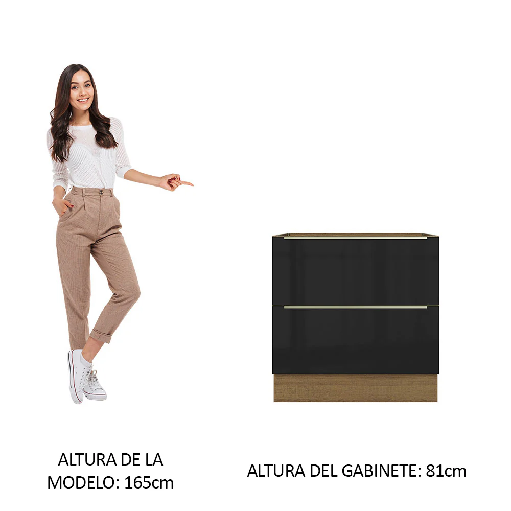 Bajo Mesada 80 cm x 60 cm, 2 Cajones Lux Marrón/Negro - Image 3