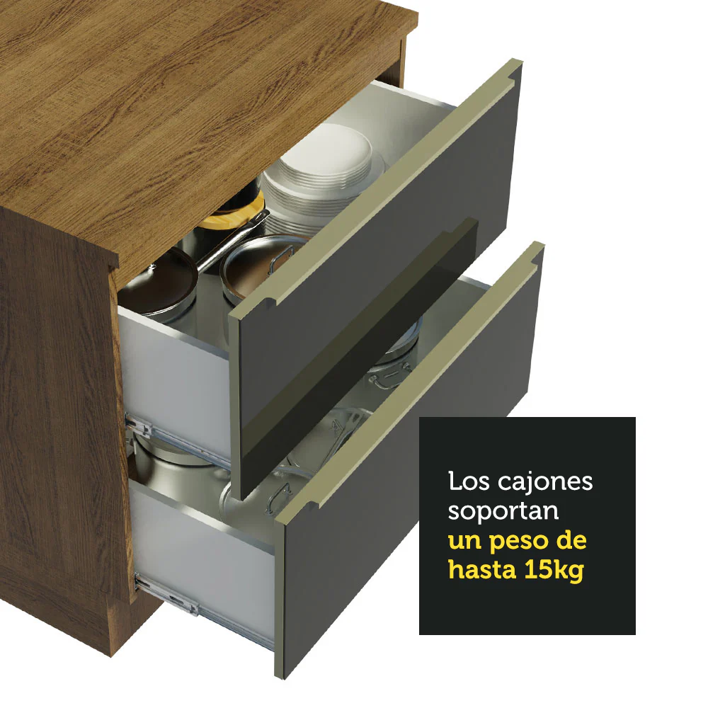 Bajo Mesada 80 cm x 60 cm, 2 Cajones Lux Marrón/Negro - Image 6