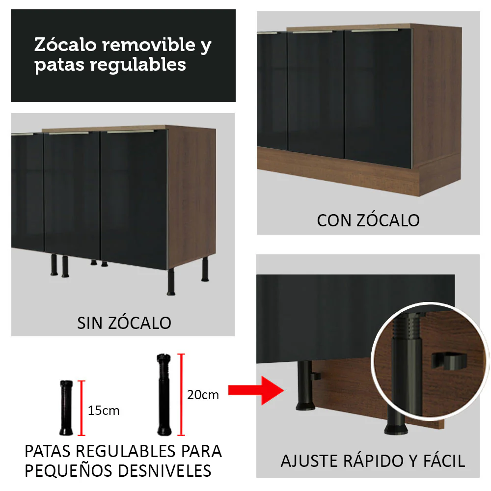 Bajo Mesada 80 cm x 60 cm, 2 Cajones Lux Marrón/Negro - Image 8