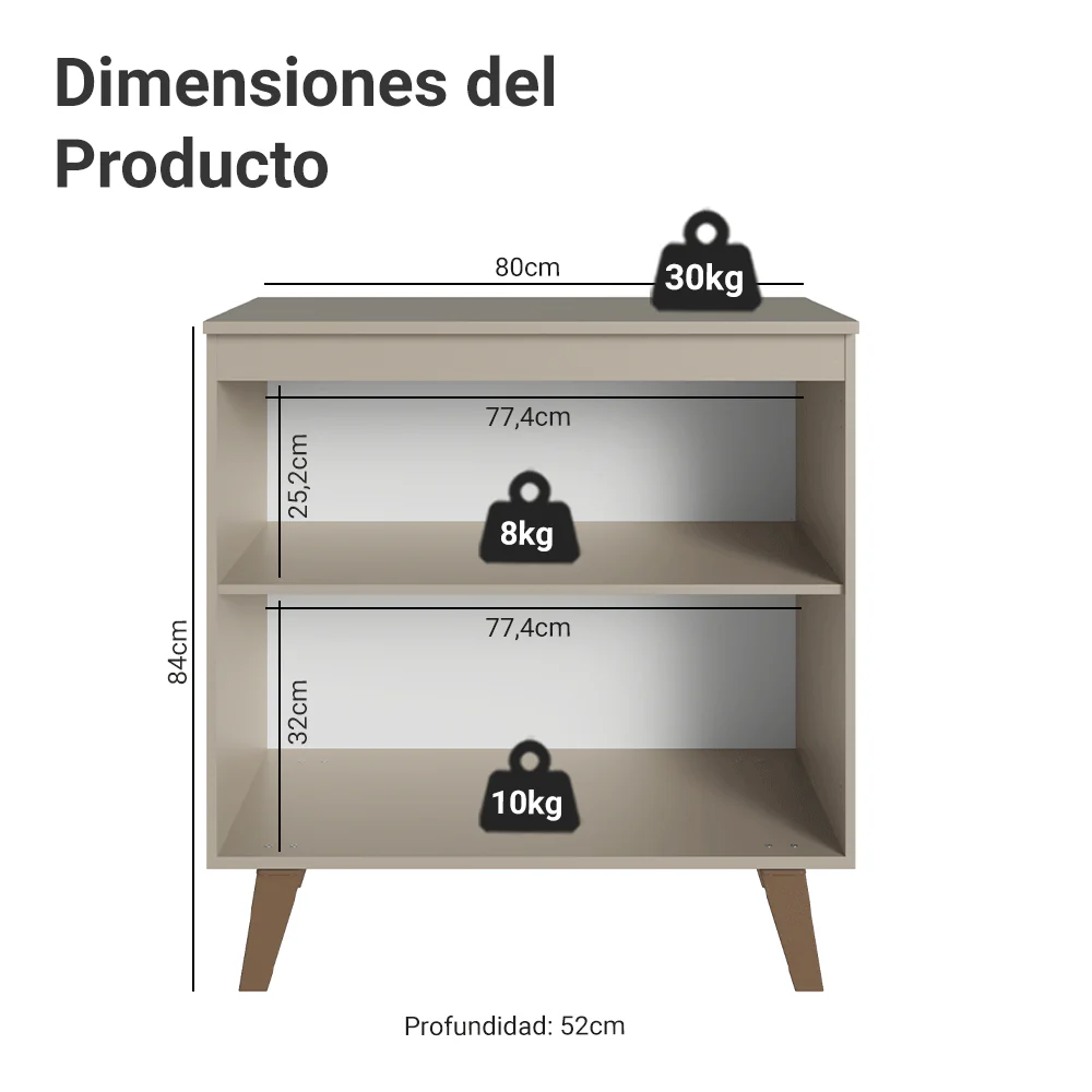 Bajo Mesada 80 cm 2 Puertas Con Patas Nice Crema - Image 2