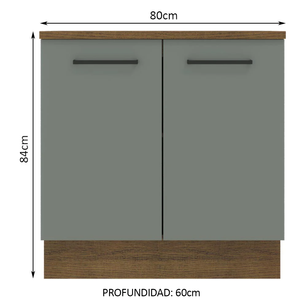 Bajo Mesada 80 cm x 60 cm, 2 Puertas Agata Marrón/Gris - Image 2