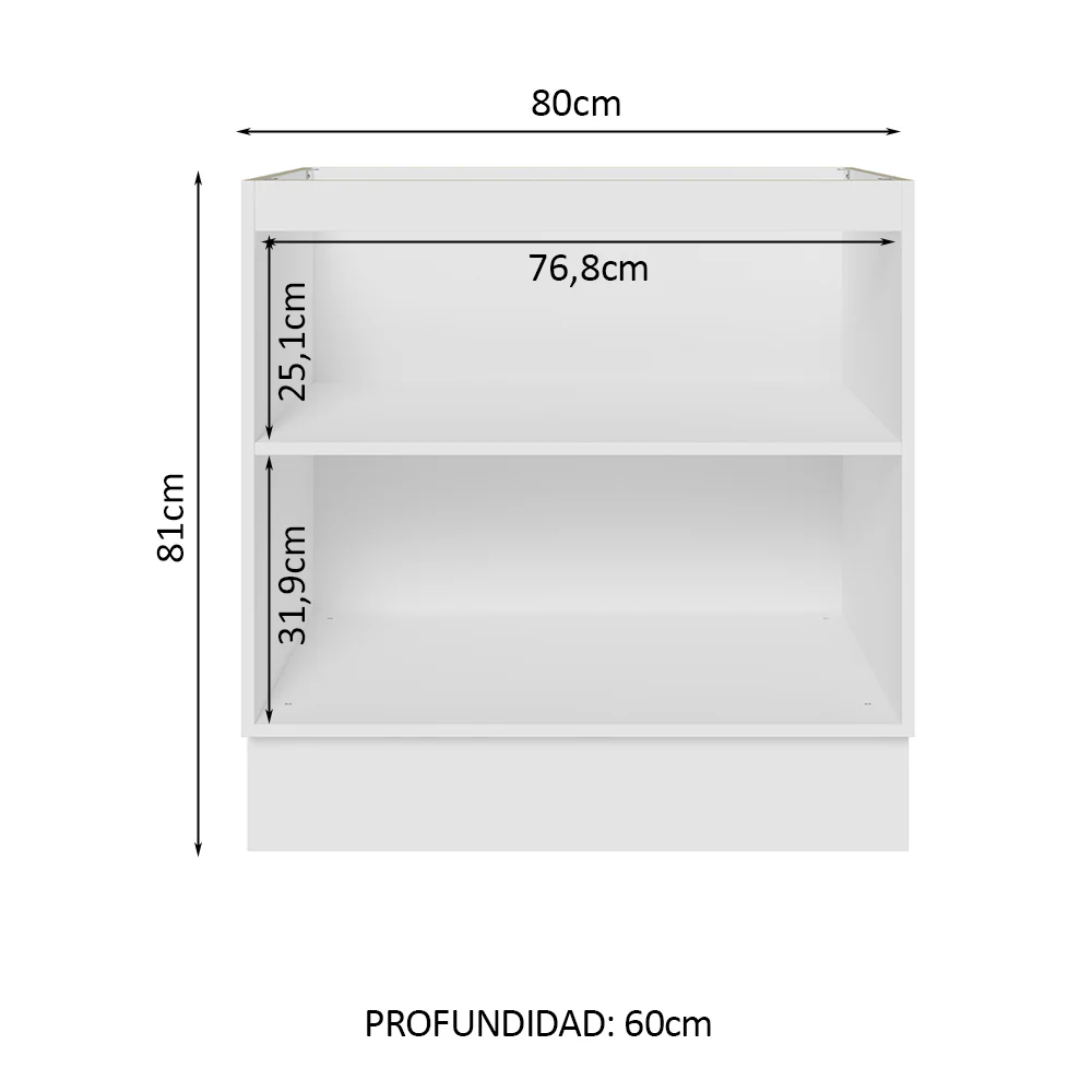 Bajo Mesada 80 cm x 60 cm, 2 Puertas Glamy Blanco/Marrón - Image 3