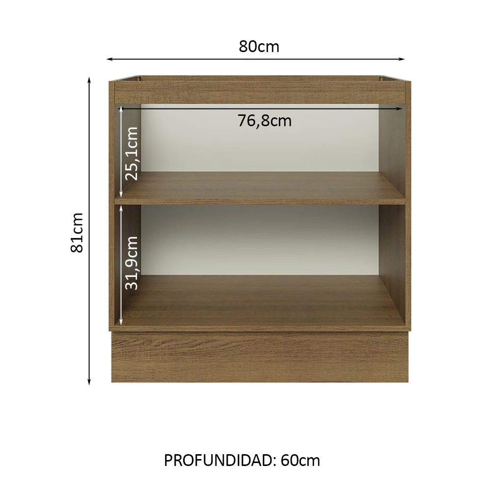 Bajo Mesada 80 cm x 60 cm, 2 Puertas Lux Marrón/Gris - Image 3