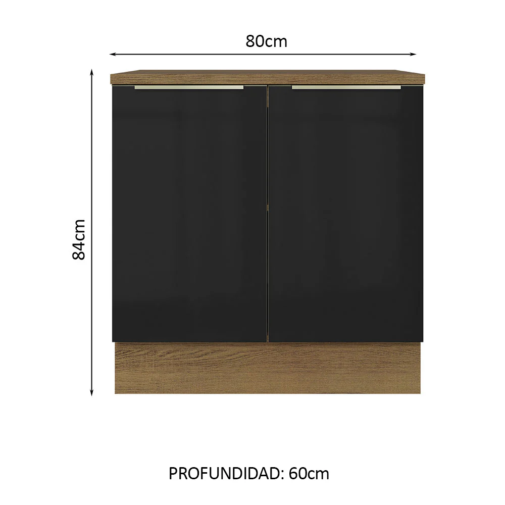 Bajo Mesada 80 cm x 60 cm, 2 Puertas Lux Marrón/Negro - Image 2
