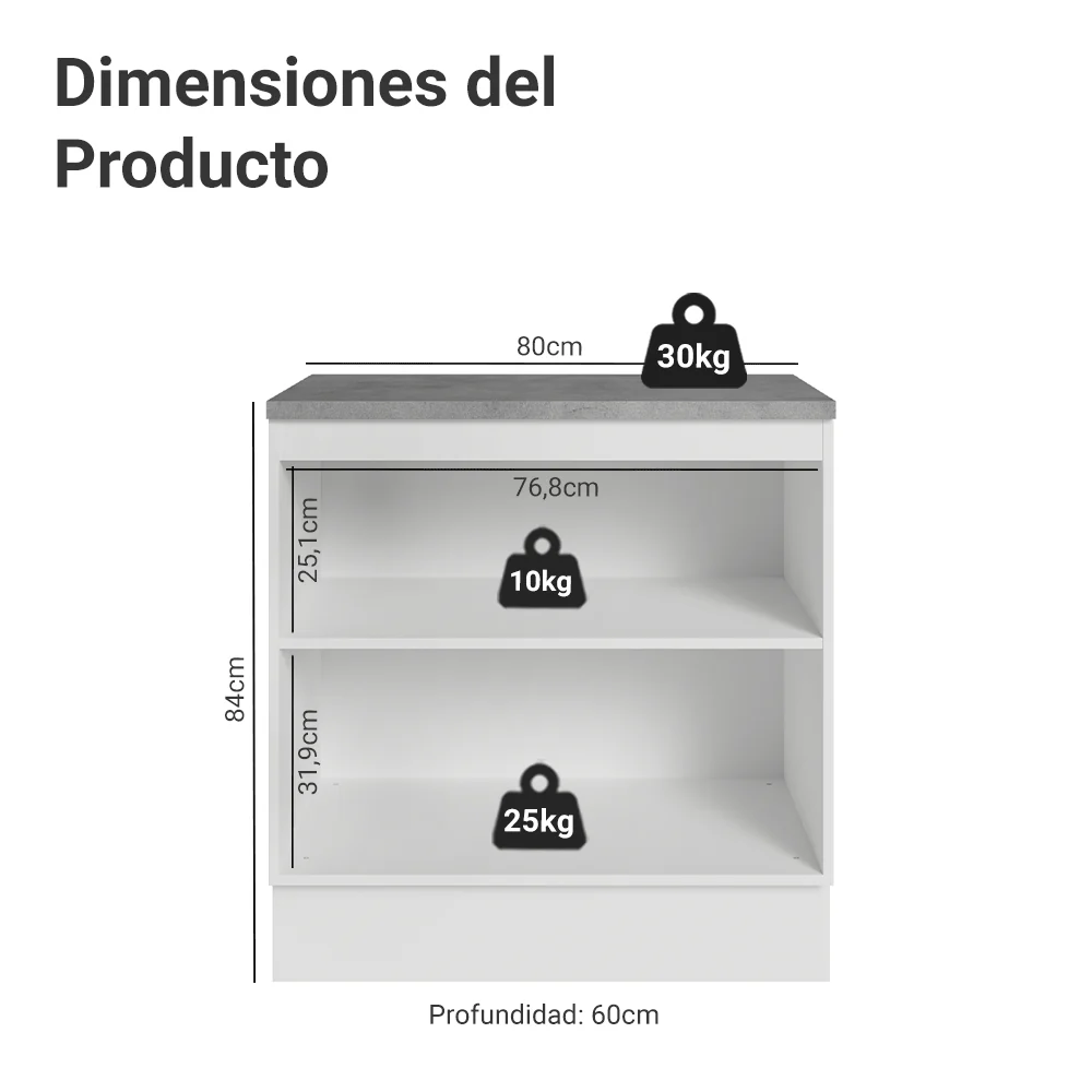 Bajo Mesada 80 x 60 cm 2 Puertas (Con Mesada) Blanco/Crema Vik Madesa - Image 2