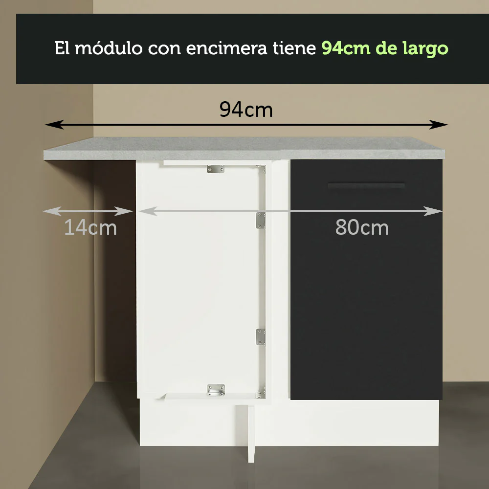 Bajo Mesada 94 cm Sin cajones 1 Puerta Agata Blanco/Negro - Image 4