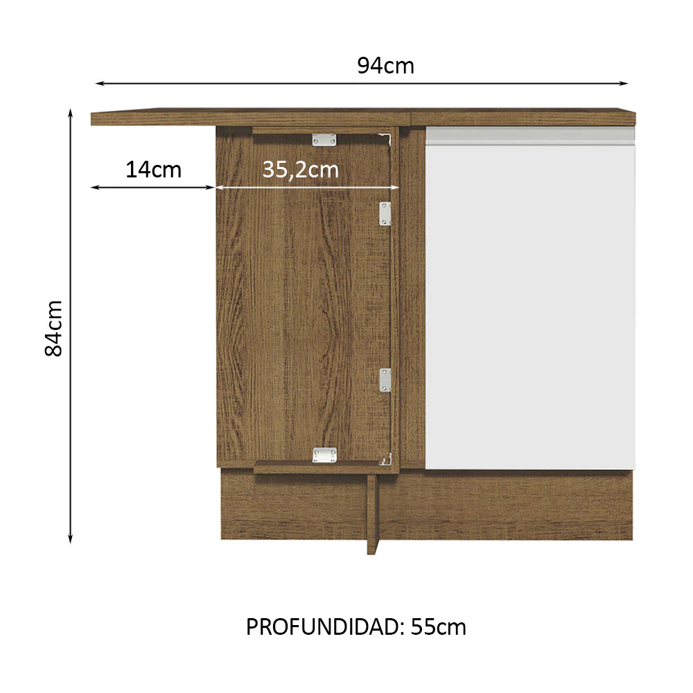 Bajo Mesada 94 cm Sin cajones 1 Puerta Glamy Marrón/Blanco - Image 2