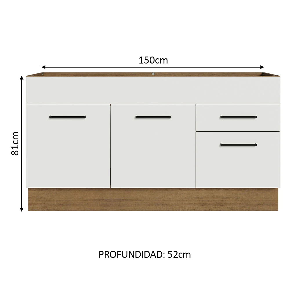 Bajo Mesada Agata 150 cm 2 Puertas y 2 Cajones (Sin Mesada) Marrón/Blanco - Image 2