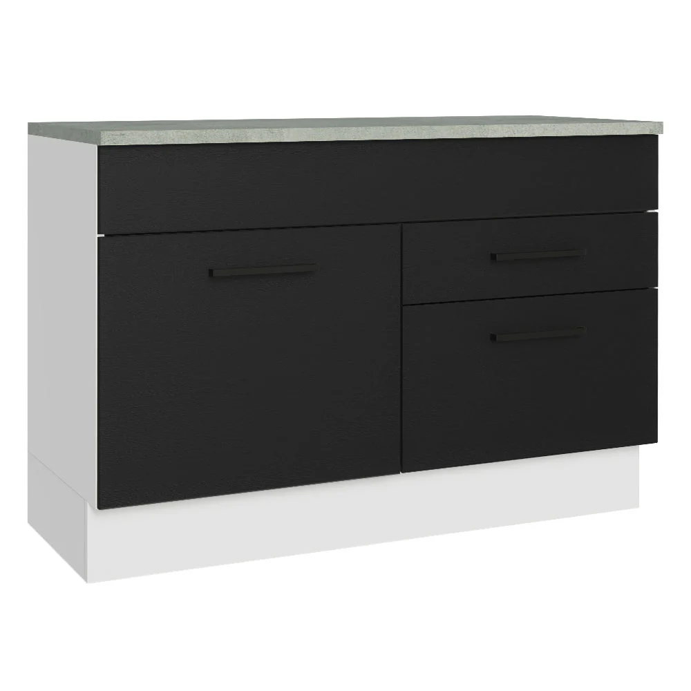 Bajo Mesada Cocina 120 cm 1 Puerta e 2 Cajones (Con Mesada) Blanco/Negro Agata Madesa