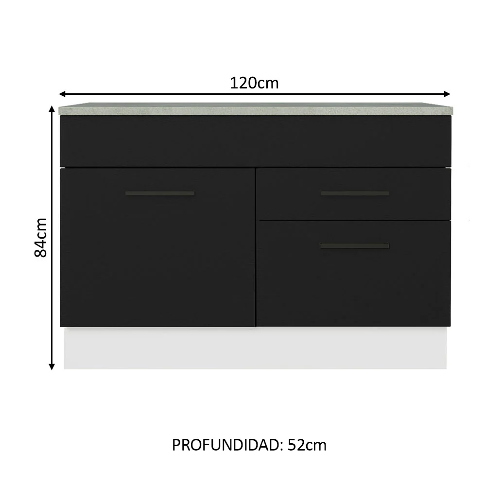 Bajo Mesada Cocina 120 cm 1 Puerta e 2 Cajones (Con Mesada) Blanco/Negro Agata Madesa - Image 2