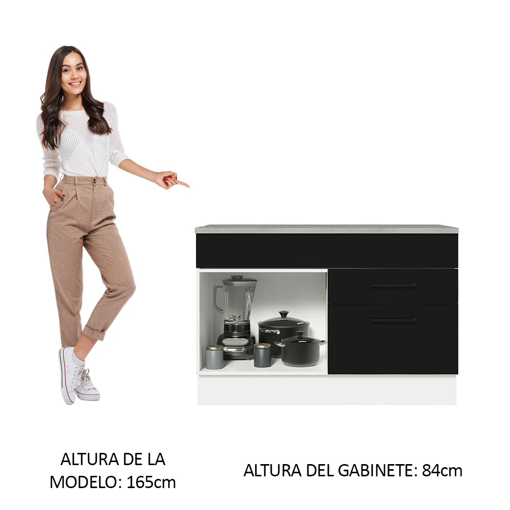 Bajo Mesada Cocina 120 cm 1 Puerta e 2 Cajones (Con Mesada) Blanco/Negro Agata Madesa - Image 3