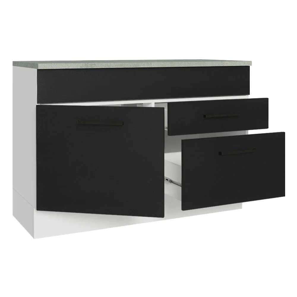 Bajo Mesada Cocina 120 cm 1 Puerta e 2 Cajones (Con Mesada) Blanco/Negro Agata Madesa - Image 6