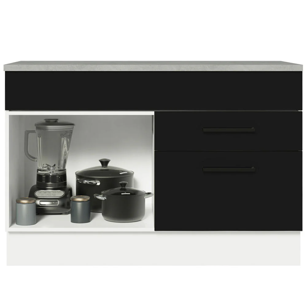 Bajo Mesada Cocina 120 cm 1 Puerta e 2 Cajones (Con Mesada) Blanco/Negro Agata Madesa - Image 7